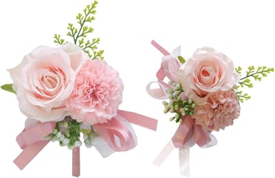 Polscorsage Boutonnière Set - Bruiloft Accessoires - Bruiloft Decoratie - Kunstbloemen Duurzaam - 15x12 cm - Roze