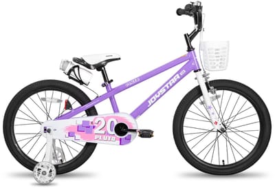 Joystar Pluto Kinderfiets - 18 inch - met mandje - met waterfles - zijwieltjes - bel - handrem - paars - Geschikt voor buitenactiviteiten in de lente