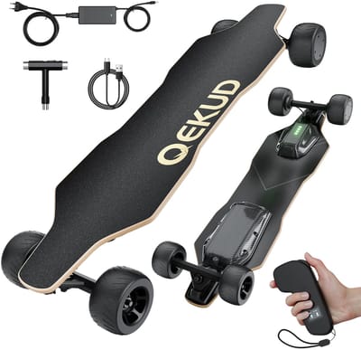 Qekud S3 Elektrisch Skateboard – 1100W Dual-Motor, 45km/h, 35km Bereik, All-Terrain Cloudwheels, IPX4, OLED Afstandsbediening