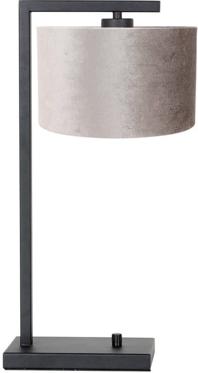 Zwarte tafellamp Stang 7122ZW van Steinhauer met grijs velours kap, 140 cm snoer, modern design, metalen en textiele materialen voor binnen gebruik
