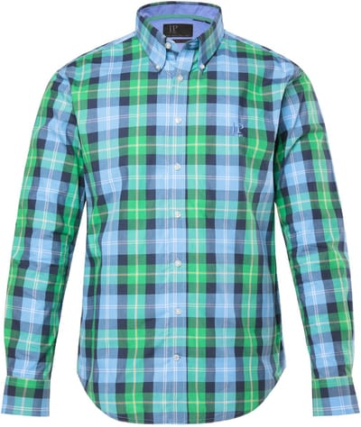 JP 1880 - Heren - Geruit overhemd lange mouwen buttondown kraag Modern Fit - Munt - Maat 3XL