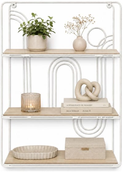 Home & Styling Wandplank / wandrekje Decohome - naturel/wit - 3 niveaus - 35 x 12 x 55 cm - Foto plank