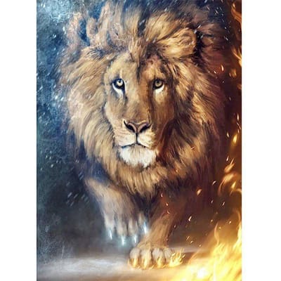 Images d'animaux en strass, décoration de maison, broderie de diamant, peinture en point de croix, Lion, Art mural 20X30CM beige