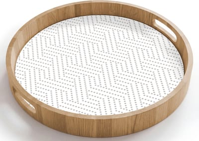 Dienblad rond 40x40 cm - Schootdienblad hout - Grafisch - Patroon - Modern - Stippen - Borrelplank rechthoek - Plateau houten dienbladen