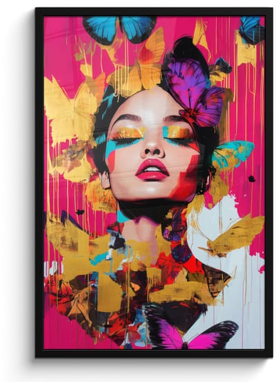 Poster in lijst - Fotolijst 60x90 cm - Posters - Vrouw - Abstract - Kleurrijk - Posterlijst zwart - Decoratie - Wanddecoratie woonkamer - Muurdecoratie slaapkamer