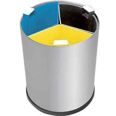 Prullenbak, voor afvalscheiding op tafel, 3 binnenemmers, rvs