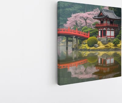 Saammp Canvas Schilderij - Japans landschap - Natuur - 20x20 - Foto op canvas - Wanddecoratie - Muurdecoratie Woonkamer - Slaapkamer decoratie - Canvas Print