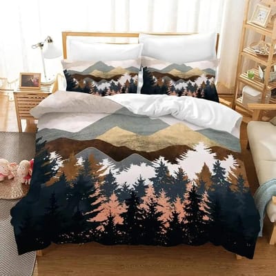 Smoky Mountain Misty Forest Comfortabele Dekbedovertrek Kussensloop Beddengoedset Kinderkamer Decoratie Huishoudtextiel AU Double 180x210cm
