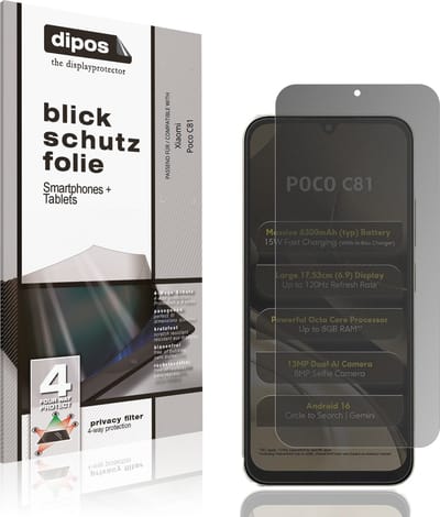 dipos – Matte Privacy Screenprotector geschikt voor Xiaomi Poco C81 | Anti-Spy Beschermfolie