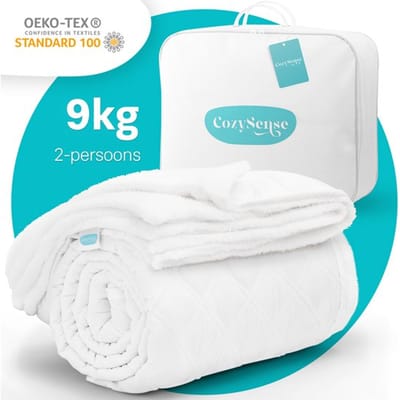 CozySense® Verzwaringsdeken 9kg - 200x200cm - Zwaartedeken met Wasbare Hoes - Weighted Blanket met GLASS-Flow® Drukverdeling - Wit