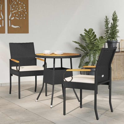 vidaXL - Tuinstoelen - 2 - st - Zwart - en - Crème - Wit - Poly - Rattan - en - Acacia