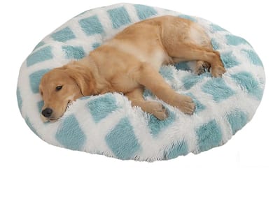 Kalmerend Hondenkussen, Fluffy Plush Ronde Hondendeken Kattendeken voor Bank Bed en Auto, Anti-Slip Onderkant, Wasbaar in de Wasmachine, Comfortabel Zacht en Lichtgewicht, Geschikt voor Kleine en Middelgrote Honden en Katten met Angst,wit 1 120 CM
