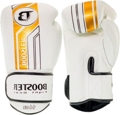 Bokshandschoenen - Vechtsport handschoenen - Trainen en Sparren - Handgemaakt in Thailand - 12 oz - Wit/Goud
