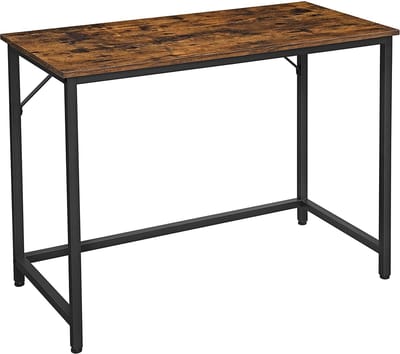 bureau, computer bureau, 100 x 50 x 75 cm, eenvoudige constructie, industriële vormgeving, vintage bruin-zwart LWD41X