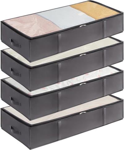 Famanu - Opbergcontainers voor onder het Bed 4-pack, Grote Capaciteit Deken Opbergzakken met Versterkt Handvat, Organisatie en Opslag voor Dekbedden, Lakens, Kleding, Slaapkamer, Kast, Grijs
