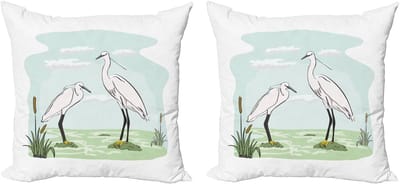 ABAKUHAUS Decoratieve kussenhoes met reigermotief, 2 stuks, modern accent, dubbelzijdige digitale print, 45x45 cm, lichtblauw/lichtgroen