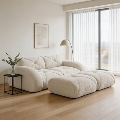 Komhtom - Modulaire 2-zitsbank geleverd met twee voetenbankjes - frameloze bank met antislip - geen montage vereist - geschikt voor woonkamers en appartementen - wit