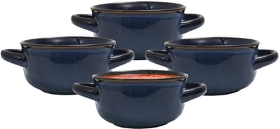 Home Deco Factory Soepkommen Classic - donkerblauw - 4x stuks - 14 x 7 cm - keramiek - soepkommetjes