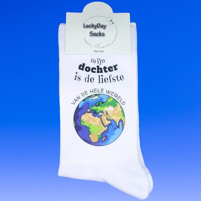 Liefste Dochter - Dochter - Hou van je - Verjaardag - Gift - dochter cadeau - Sokken met tekst - Witte sokken - Cadeau voor dochter - Kado - Sokken - Verjaardags cadeau voor dochter - LuckyDay Socks - Maat 37-44