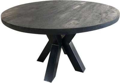 Mangohouten Eettafel Madison Black Rond Ø 120 Mahom Industrieel - Dinertafel van Mangohout & Metaal - Industriële Eettafel