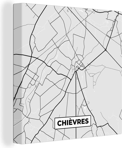 Canvas Schilderij Plattegrond – Chièvres – Zwart Wit – Stadskaart - Kaart - 20x20 cm - Wanddecoratie
