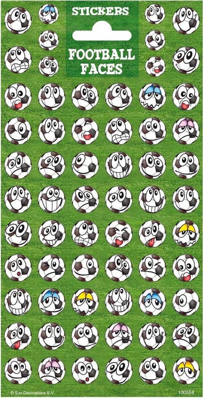 Funny Products Stickervel Football Faces Papier Wit 64 Stuks