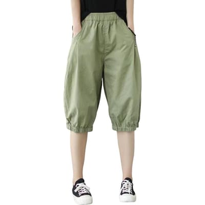 Dames Casual Shorts Streetwear Dames Knie-lange Casual Shorts met Elastische Tailleband voor de Zomer Comfortabele Pasvorm Enkele Kleur Broeken voor Lei L