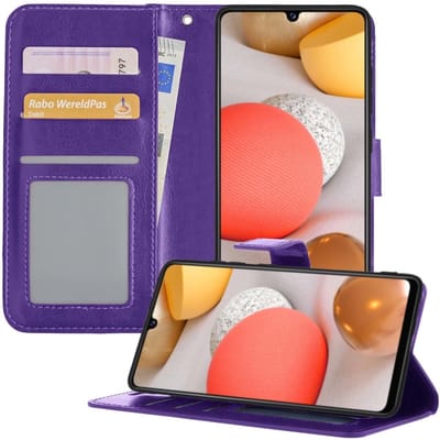 Hoesje - Met Pasjeshouder - Geschikt voor Samsung Galaxy A42 - Luxe Bookcase Portemonee - Flip Case - Kunstleer Book Case - Flipcase - Book Cover - Walletcase - Portemonneehoes - Telefoonhoesjes - Paars