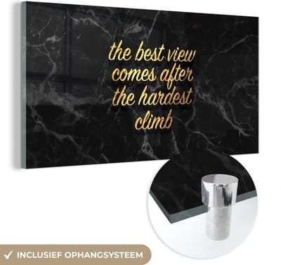MuchoWow® Glasschilderij 40x20 cm - Schilderij acrylglas - Quotes - Spreuken - Goud - Marmer - Foto op glas - Schilderijen
