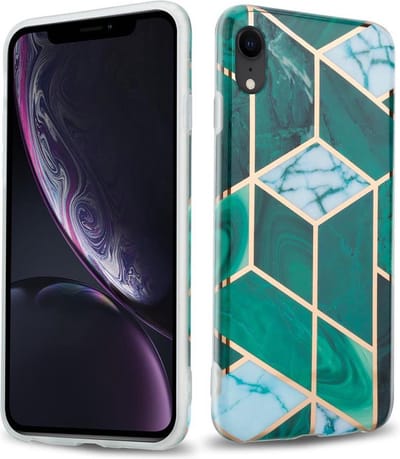 Cadorabo Hoesje geschikt voor Apple iPhone XR in Donkergroen Wit Goud Marmer No. 6 - Beschermhoes gemaakt van TPU siliconen Case Cover met mozaïek motief