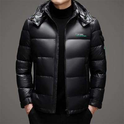 Zwart Goud Korte Donsjas Verdikte Winter Heren Eendendons Koudebestendig Casual Donsjack met Capuchon 2XL black