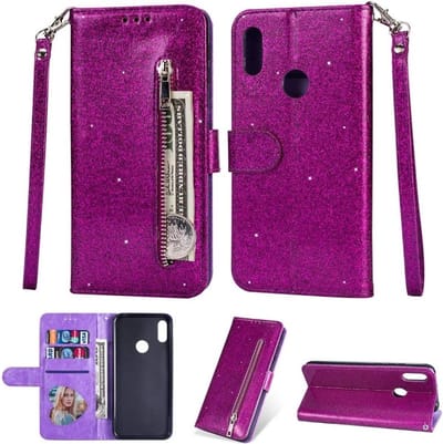 LuxeBass Hoesje geschikt voor Samsung Galaxy A11 Glitter Bookcase hoesje met rits - Paars gsm hoesje - telefoonhoes - telefoonhoesjes