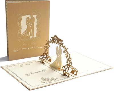 Dailygoods- Wenskaart 3D Pop-up Bruiloft - Huwelijksuitnodiging - Romantische Kaart - Papier - Bijpassende Envelop - Delicaat Design - Trouwkaart
