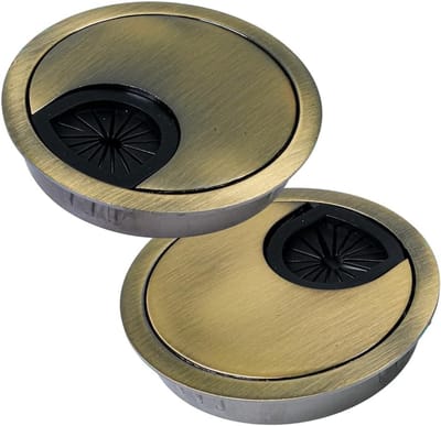 Ronde Kabeldoorvoer voor Bureau, Set van 2, 60 mm, Metalen en Rubber, Ideaal voor Kabelbeheer en Kantoorinrichting, Eenvoudige Montage in Antiek Groen Brons
