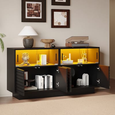 STILVORA Dressoirs - Opbergkast Met 2 Kasten En 4 Vakken - Sideboard Met Glazen Deuren Voor Extra Opbergruimte - 130×35×68 cm - Spaanplaat - Zwart