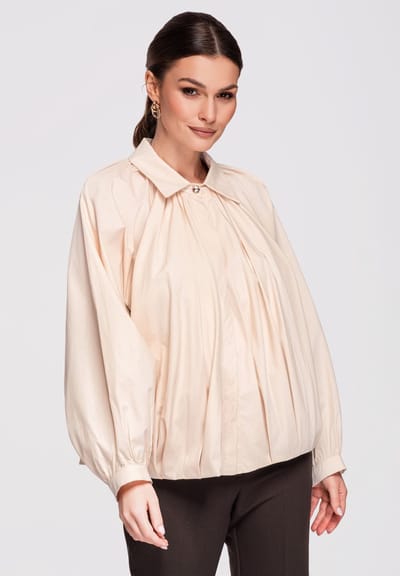 OMBRE Overhemd - Loose Fit - Katoen - Lange Mouw Beige ONESIZE