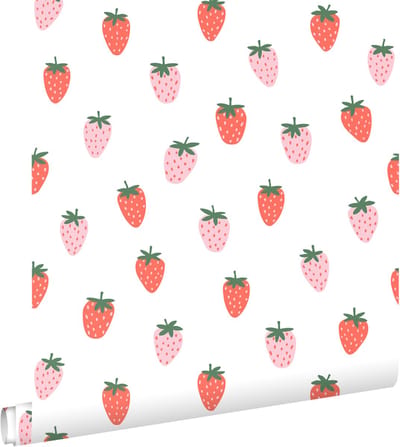 ESTAhome behang aardbeien wit en roze - 50 x 900 cm - 131650