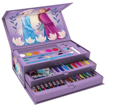 Frozen 2 kleurkoffer – 26,3 × 13,7 × 9,5 cm – inclusief kleurblok, waterverf, penseel, 2 gummen & spons