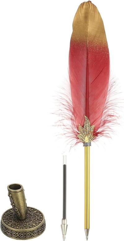 Allecta - Vintage Veer Kalligrafie Pen met Bronzen Houder voor Gast Handtekening - Rood.