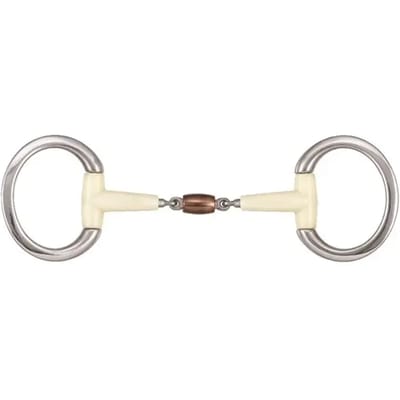 Dubbelgebroken fijn ringelastiek bit voor paarden + koperen roller Soyo Happy mouth "contour"