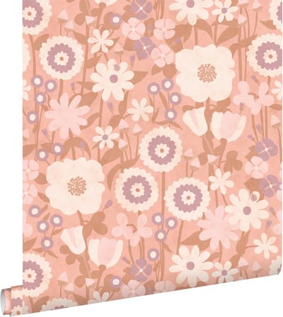 ESTAhome behang retro bloemen roze, paars en beige - 50 x 900 cm - 132159