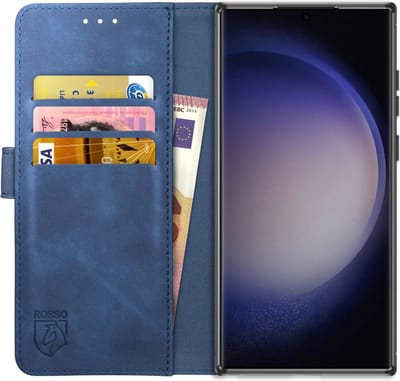 Rosso Element Book Case Wallet Hoesje Geschikt voor Samsung Galaxy S23 Ultra | Portemonnee | 3 Pasjes | Magneetsluiting | Stand Functie | Blauw
