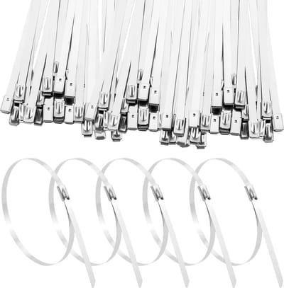 Kabelbinders van roestvrij staal, zwart, 300 mm, metalen kabelbinders, 304, voor hittebeschermingsband, uitlaat, kabelbundeling, tuinverzorging, 32 stuks