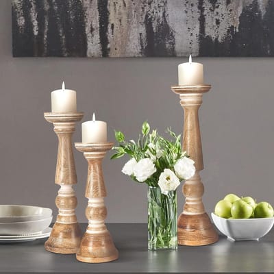 Houten Kandelaarshouderstandaard Set van 3 - Landelijke Stijl voor Bruiloften en Feesten - 36, 14, 12 Inch