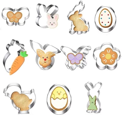 Famanu – Paas uitsteekvormen set van 11 roestvrijstalen koekjesvormen met haas ei wortel kuiken motieven voor feestelijk bakken