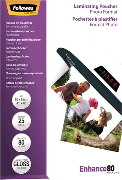 Fellowes Lamineerhoezen - 10x15 cm foto - 80 micron - glanzend - 25 stuks