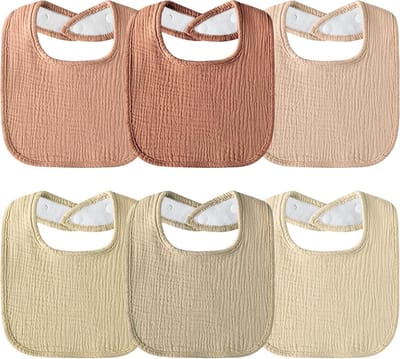 Verstelbare Baby Slabbetjes van Mousseline Katoen, 6 Stuks, Geschikt voor Jongens en Meisjes, Ademend en Zacht