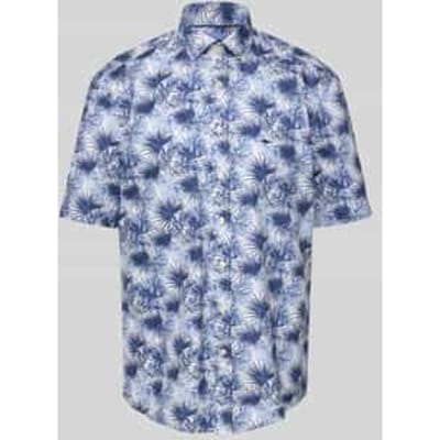 Fynch-Hatton Overhemd Allover Leaves Kent Collar Short Sleeve Navy / male