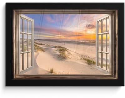 Poster in lijst - Fotolijst 30x20 cm - Posters - Doorkijk - Strand - Duinen - Natuur - Landschap - Posterlijst zwart - Decoratie - Wanddecoratie woonkamer - Muurdecoratie slaapkamer