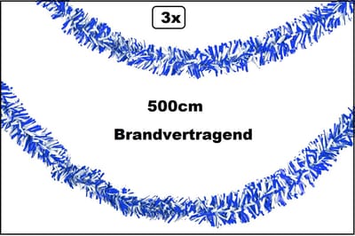 3x PVC folie draaiguirlande blauw/wit 500cm BRANDVERTRAGEND - Carnaval thema feest party fun optocht